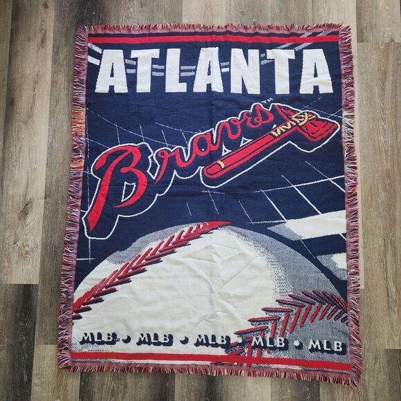 MLB Vintage Atlanta Braves Baseball Throw Blanket 55"x44" Made in USA  Afghan - Picture 1 of 6